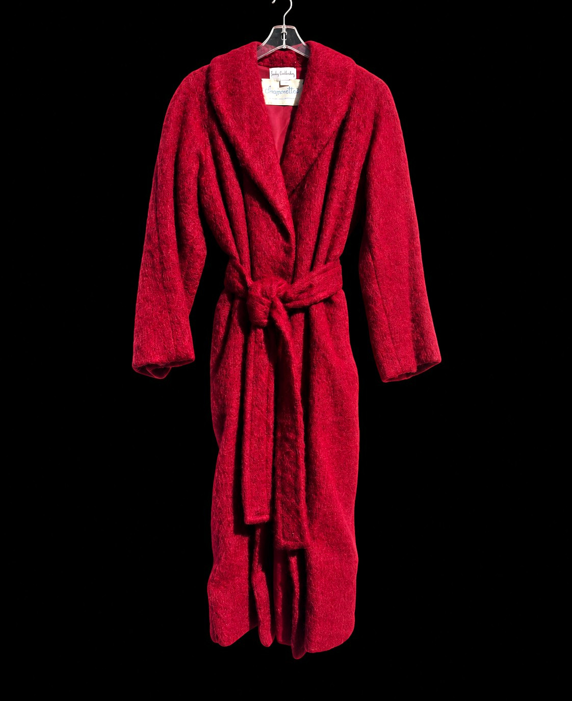 Vintage 1960s Emily Wetherby Red Mohair Belted Wrap Coat Bozeman Montana