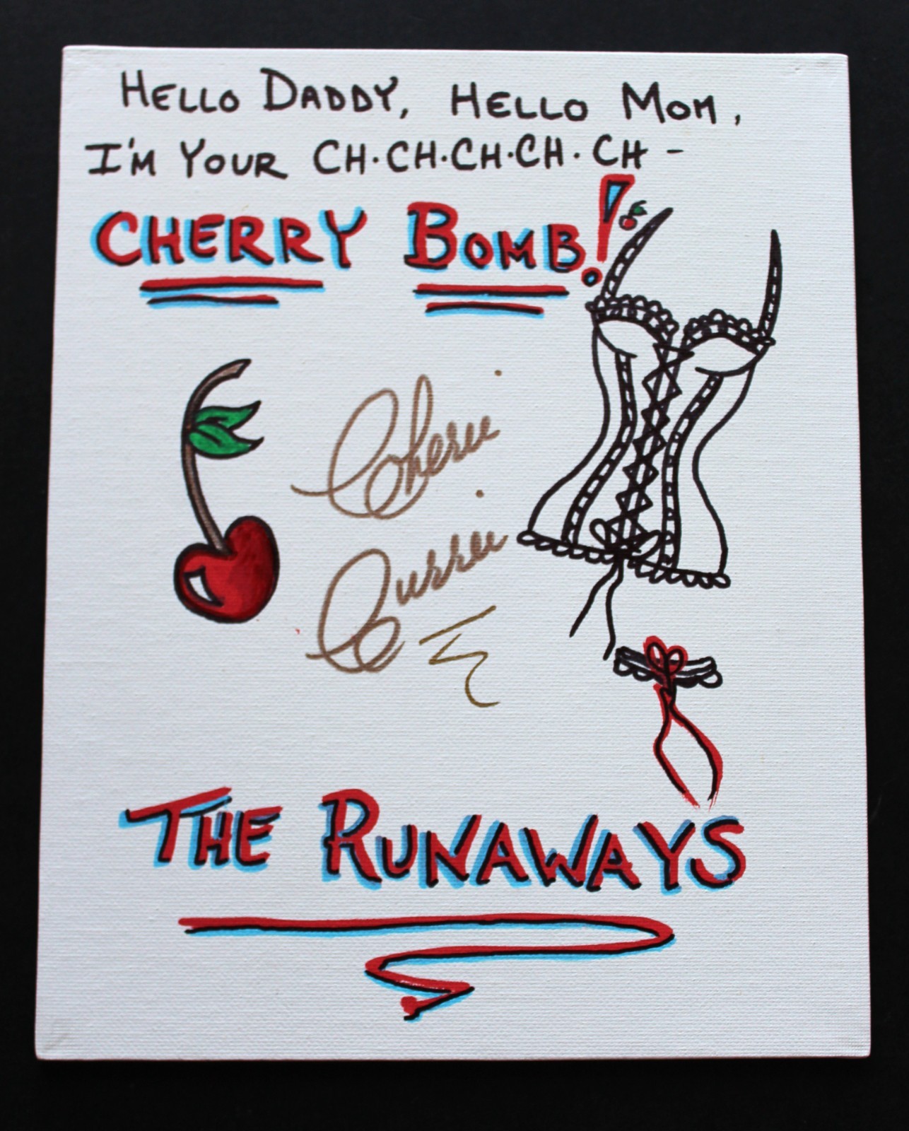 Cherie Currie Corset & Cherry Original 8x10 Signed Canvas Art the Runaways