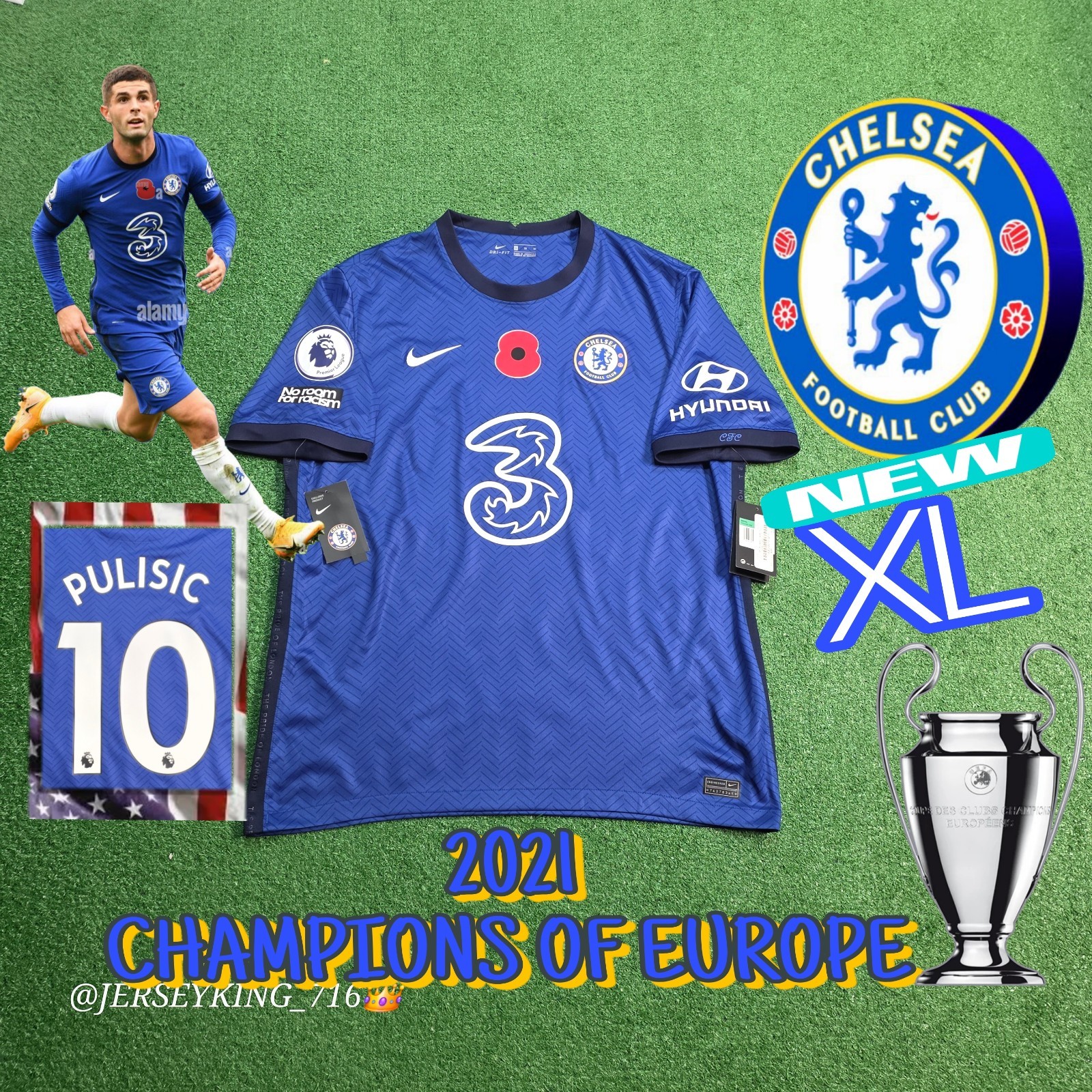 🇬🇧Nike Chelsea FC Christian Pulisic#10 2020/2021 Home Jersey Rare XL EPL Patch