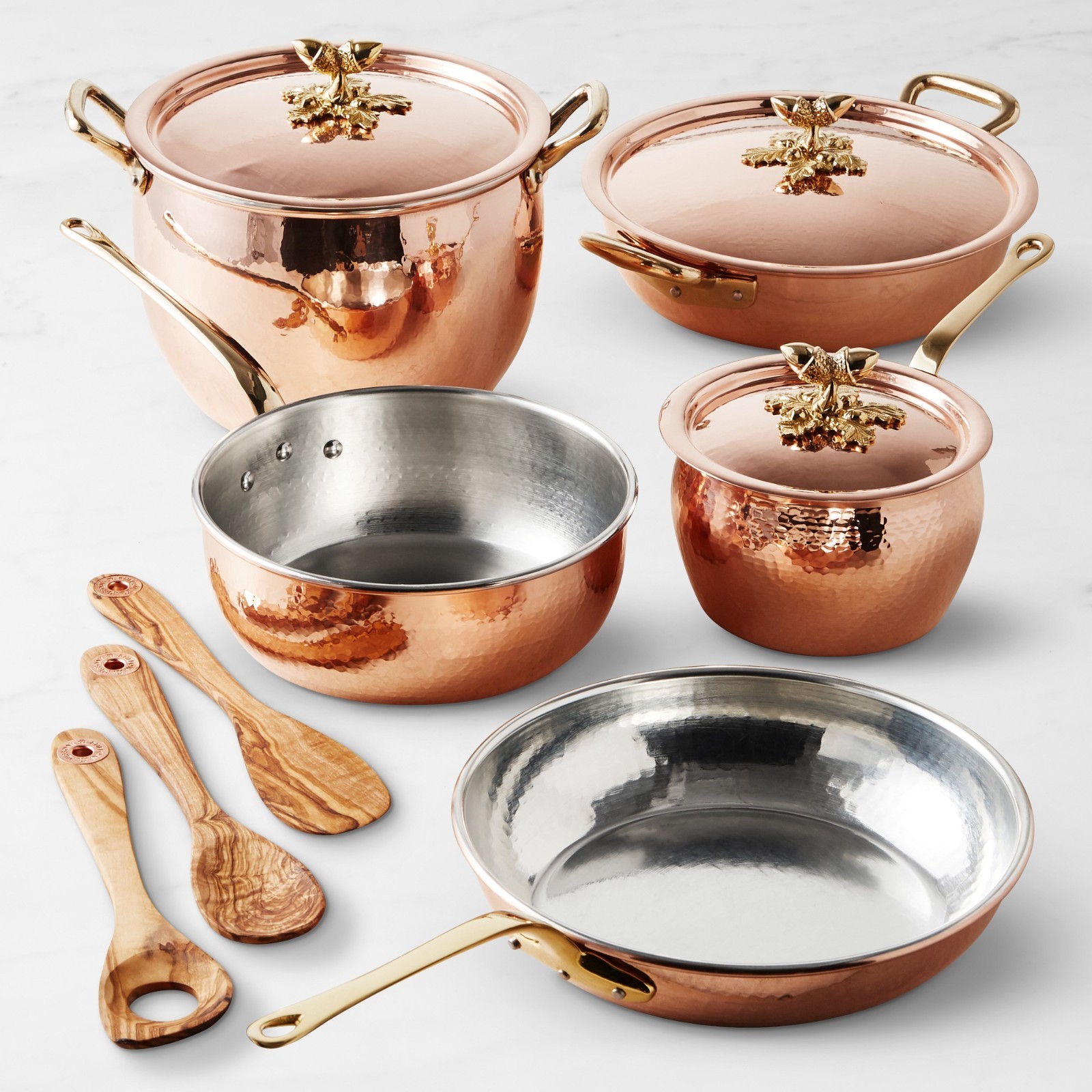 Ruffoni Historia Hammered Copper 11-Piece Cookware Set with Olivewood Tools Ruffoni Historia Hammered Copper 11-Piece Cookware Set with Olivewood Tools
