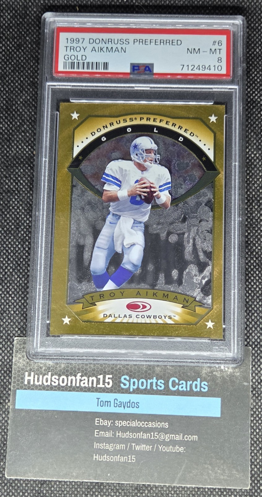 Troy Aikman 1997 Donruss Preferred #6 Gold PSA 8 NM-MT Dallas Cowboys