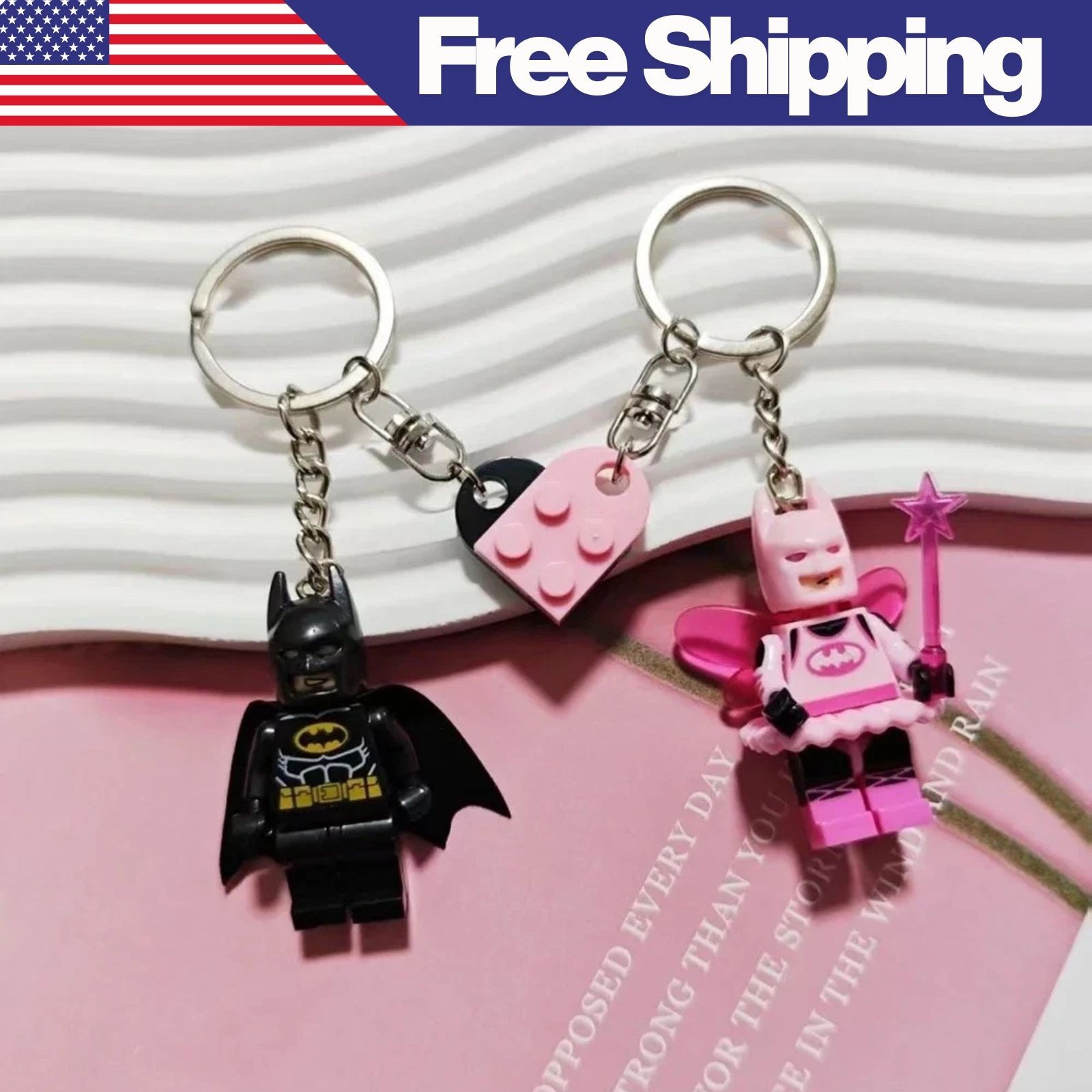 2024 Pink Fairy Batman & Black Batman Lego Keychain CUTE-New Gift