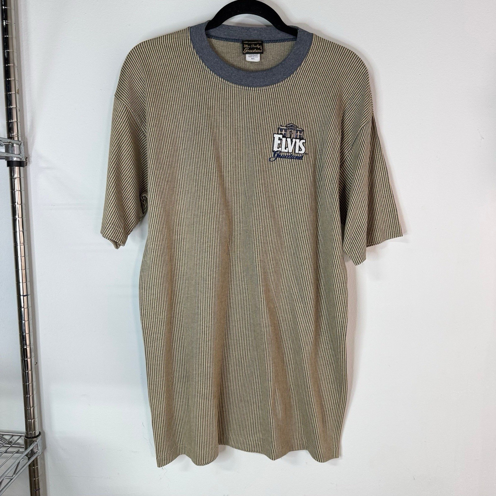 Vintage 90s Elvis Presley Graceland Striped T Shirt USA Made Size L Embroidered Vintage 90s Elvis Presley Graceland Striped T Shirt USA Made Size L Embroidered