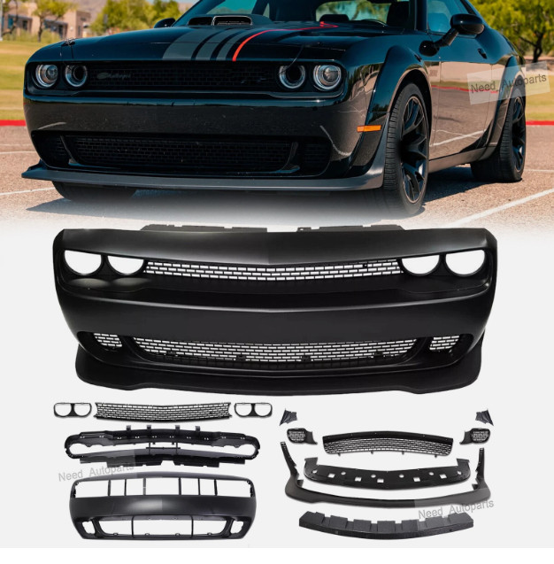 Front Bumper Kit Fit for 2015-2023 Dodge Challenger Hellcat Style w/Grille Lip