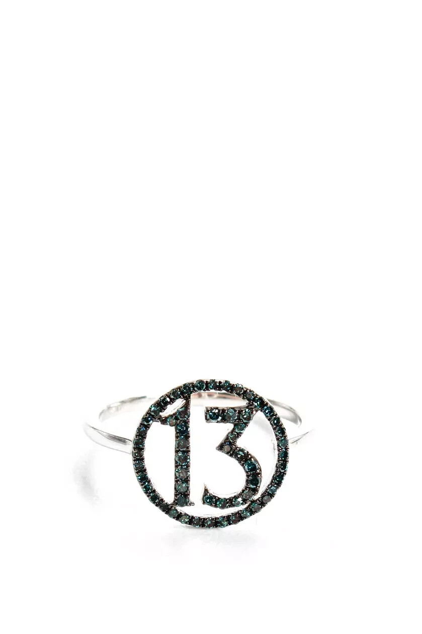 Rarities Carol Brodie Blue Diamond Sterling Silver Lucky 13 Charm Ring Size 7