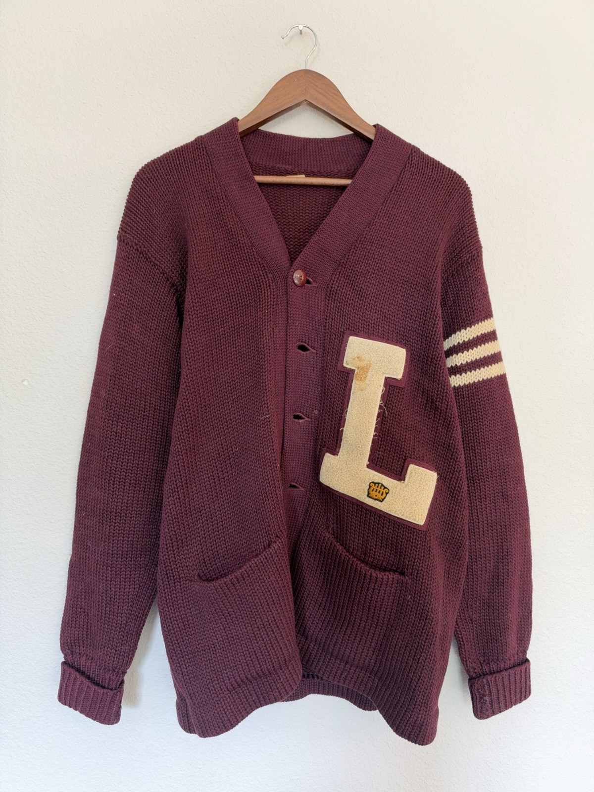 True Vintage 50s-60s letterman varsity wool cardigan sweater.