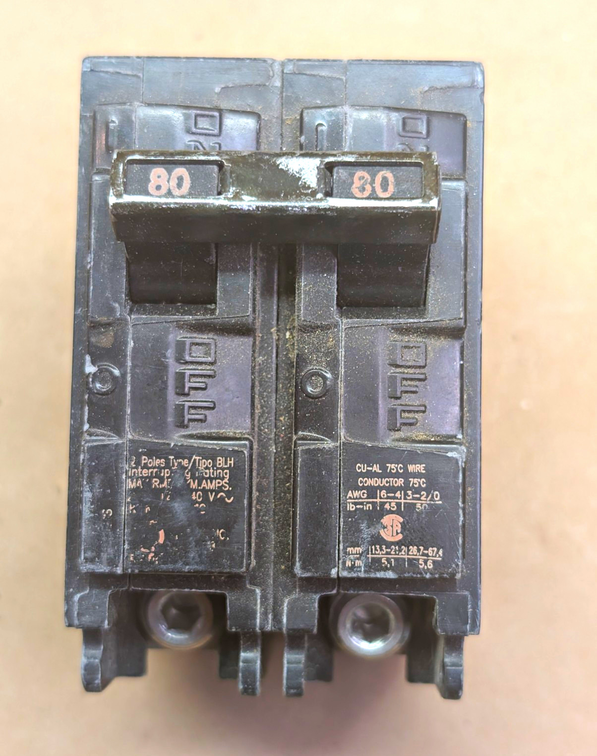 Siemens B280H 80A 2 Pole 120/240V Bolt-On Circuit Breaker Black