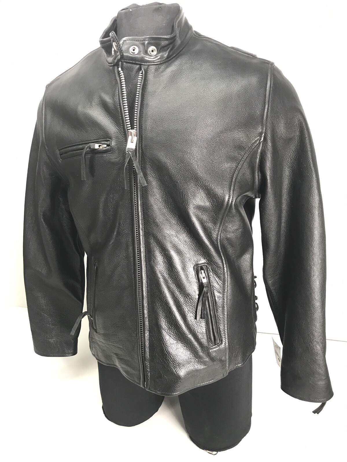 Wilsons Leather Motorcycle Jacket Side Laced w/ Liner • Large 44in