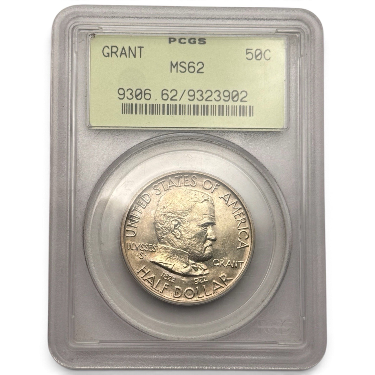 1922-Grant Commemorative Silver Half Dollar-PCGS MS 62 *Old Green Holder*-OGH 1922-Grant Commemorative Silver Half Dollar-PCGS MS 62 *Old Green Holder*-OGH
