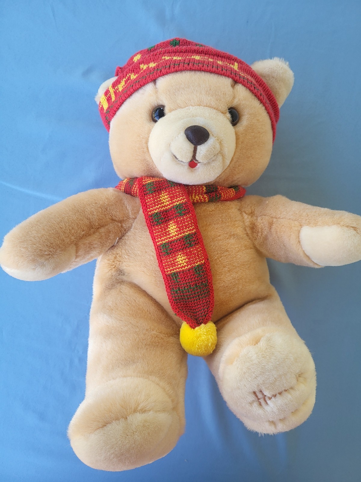 Vintage 1988 Harrods Plush Teddy Bear w/ Knit Hat & Scarf, Signed, Embroidered Vintage 1988 Harrods Plush Teddy Bear w/ Knit Hat & Scarf, Signed, Embroidered