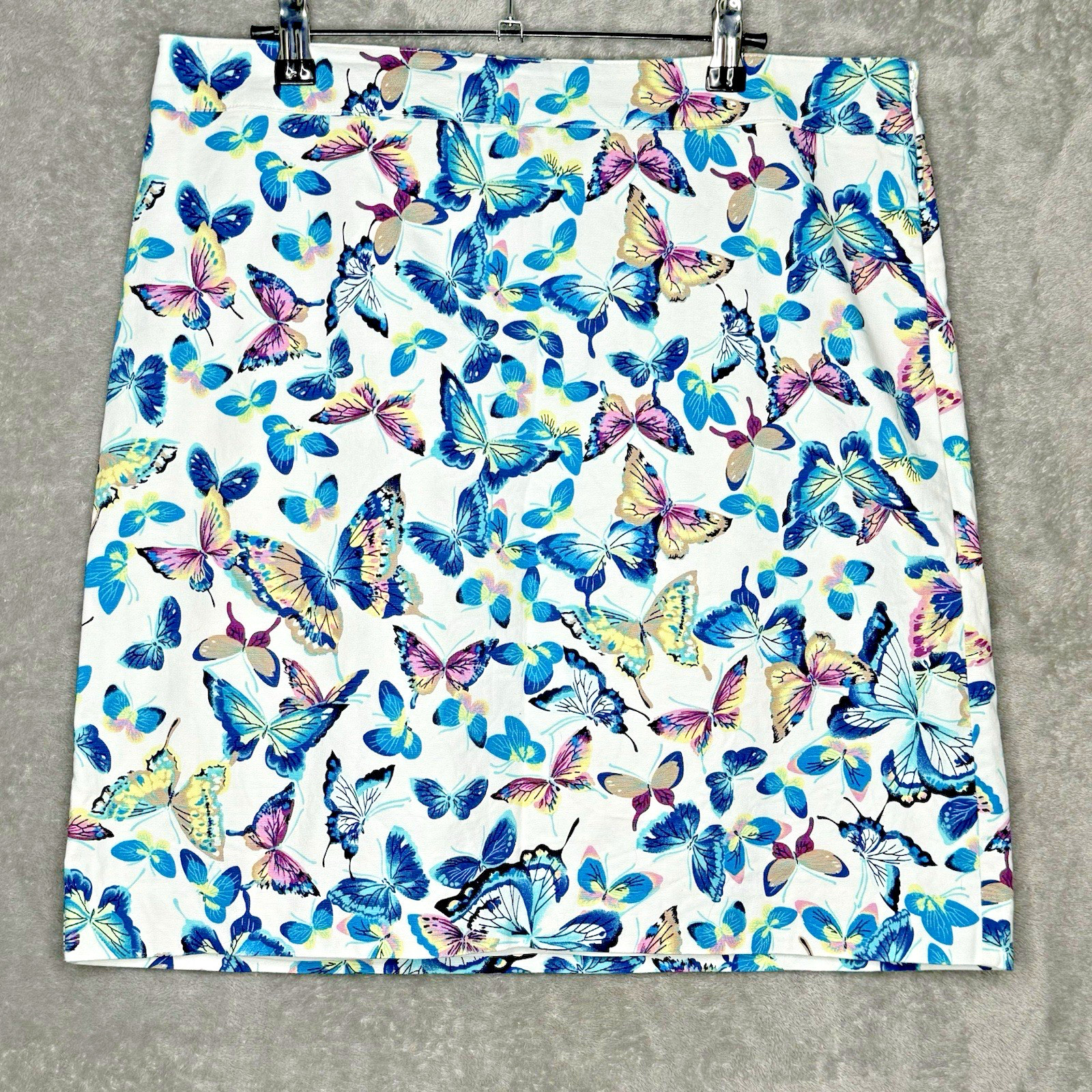 Talbots Canvas 12 A Line Skirt Blue Exquisite Butterflies Cotton Zip Close