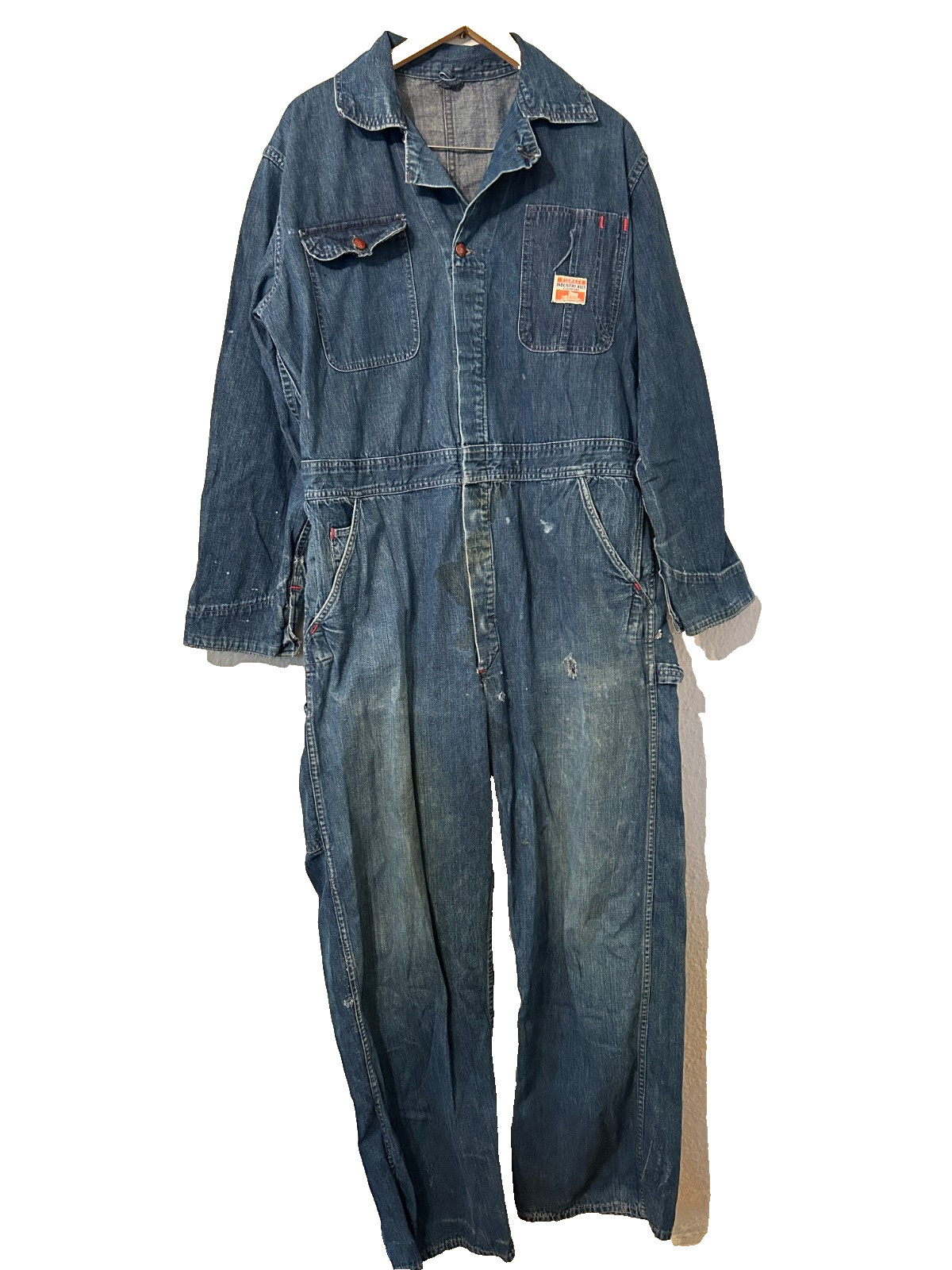 Distressed Vtg Pioneer Industri-Alls Men Sz 42 Coveralls Blue Denim Workwear 50s Distressed Vtg Pioneer Industri-Alls Men Sz 42 Coveralls Blue Denim Workwear 50s