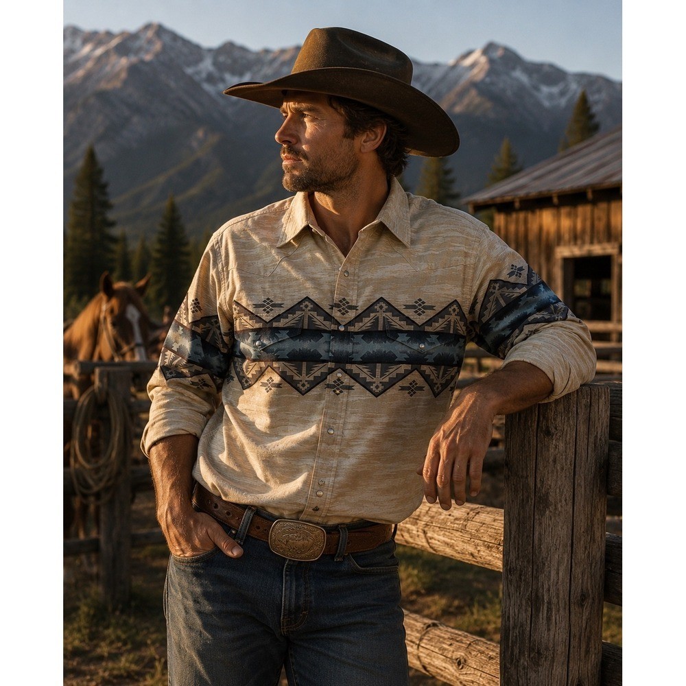 VTG Roper Border Western Shirt Men\'s 2XL Southwestern Aztec Design USA MADE