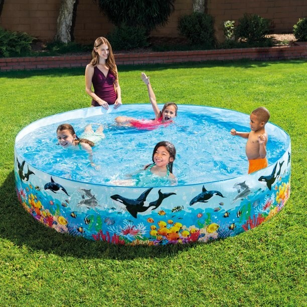 Intex 8ft Snapset Kiddie Pool, 8 ft x 18 in, Deep Sea Blue, NEW Intex 8ft Snapset Kiddie Pool, 8 ft x 18 in, Deep Sea Blue, NEW