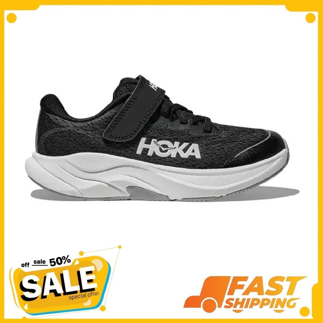 Little Kids\' HOKA Rincon 4 Hook N Loop Road Running Shoes, Black/White, NEW Little Kids\' HOKA Rincon 4 Hook N Loop Road Running Shoes, Black/White, NEW