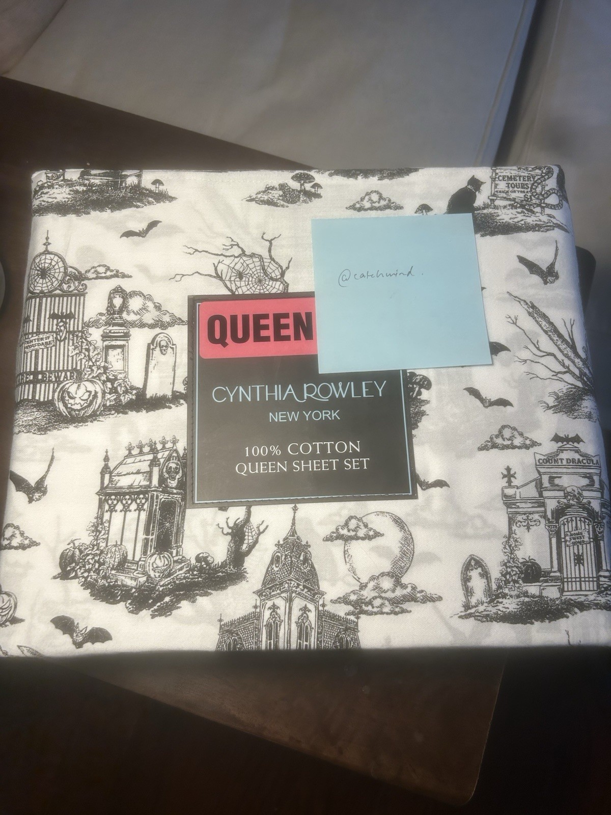 Cynthia Rowley QUEEN Sheet Set Halloween Haunted House Toile Spooky Gothic