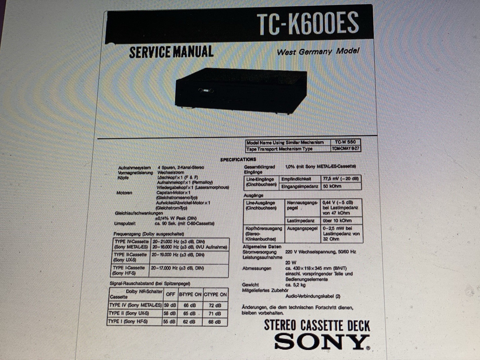 Sony Tc-k600es Service  Manual Digital