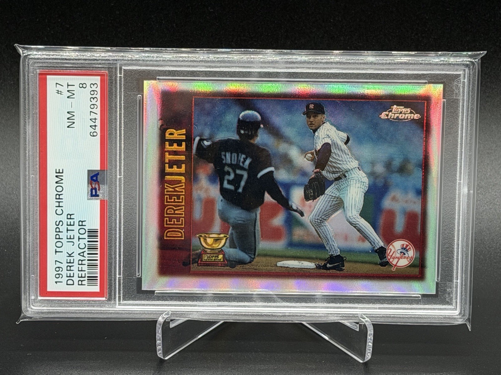1997 TOPPS CHROME REFRACTOR DEREK JETER RC CUP PSA 8 YANKEES CARD #7 1997 TOPPS CHROME REFRACTOR DEREK JETER RC CUP PSA 8 YANKEES CARD #7