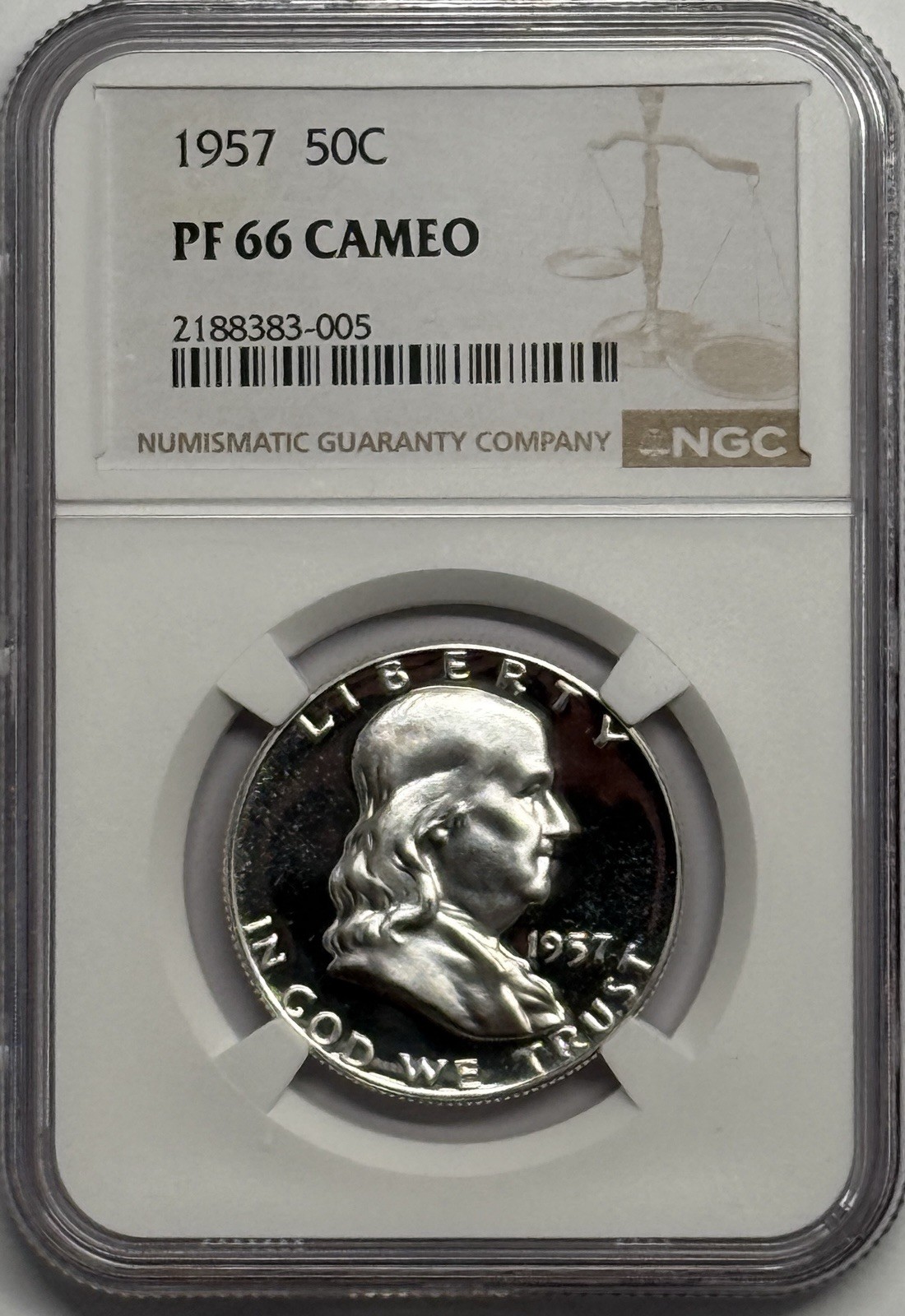 1957 50c Proof Cameo Franklin Half Dollar 1957 50c Proof Cameo Franklin Half Dollar