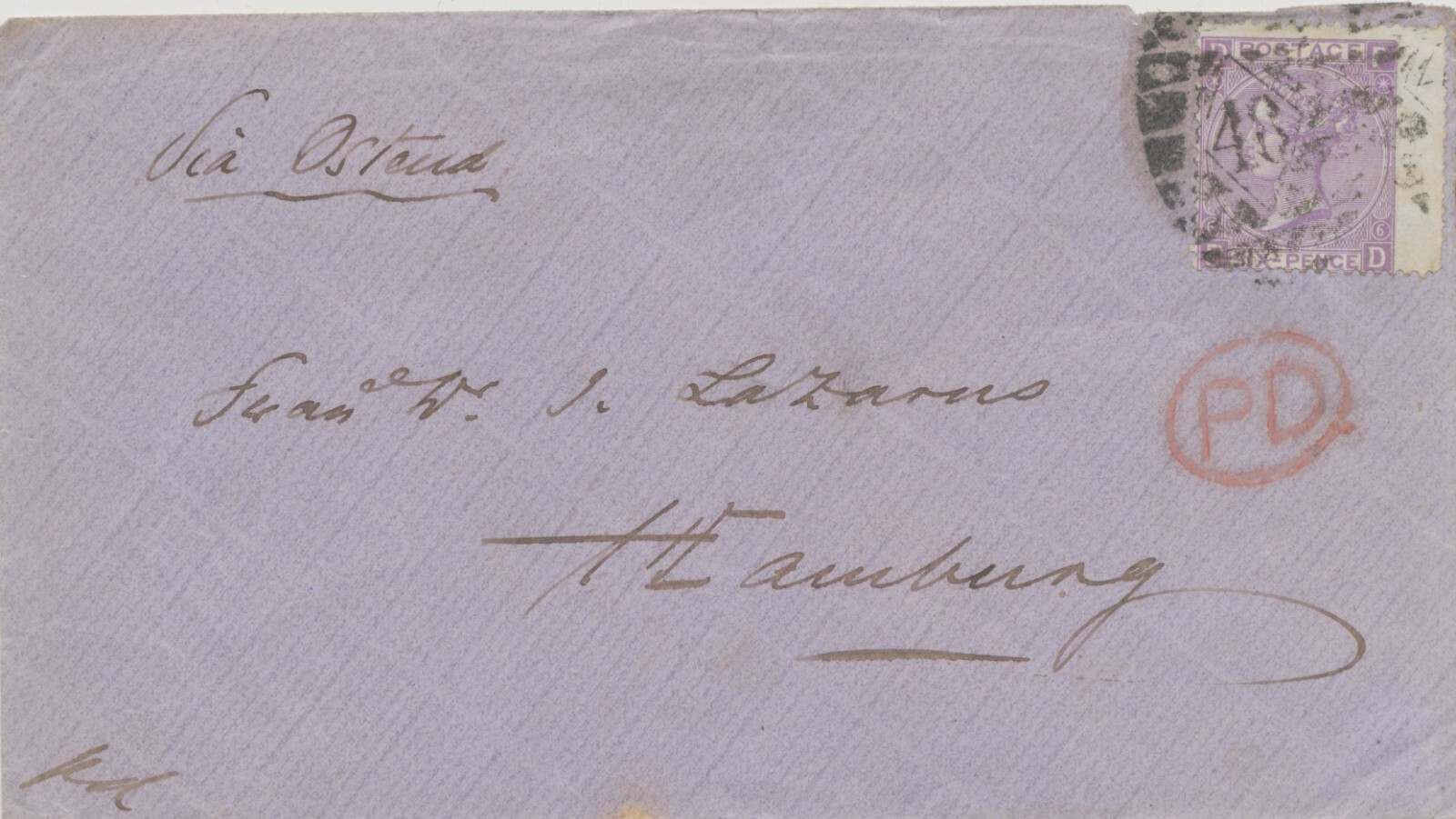 GB 1868, QV large white corner letters 6d lilac Pl.6 wmk Spray with wing margin