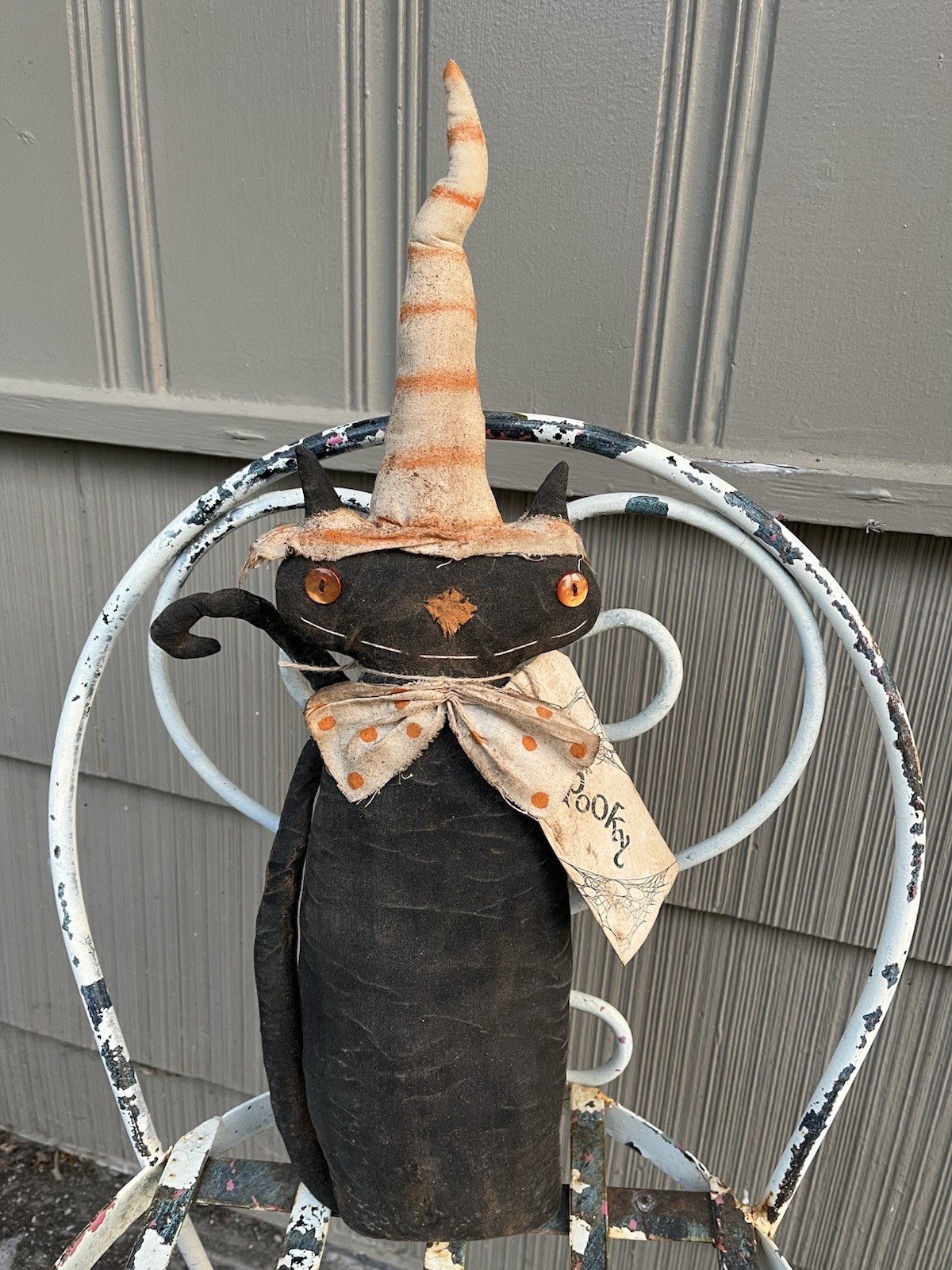 Made To Order Primitive Folk Art Black Cat Witch Doll Halloween