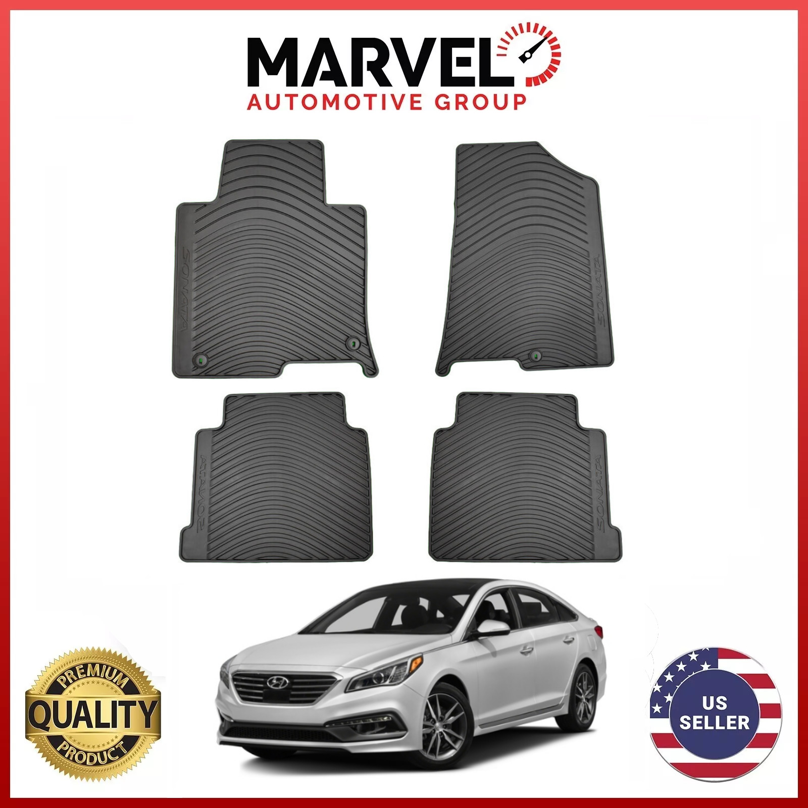 Black All Weather Floor Mats for 2015-2019 Hyundai Sonata