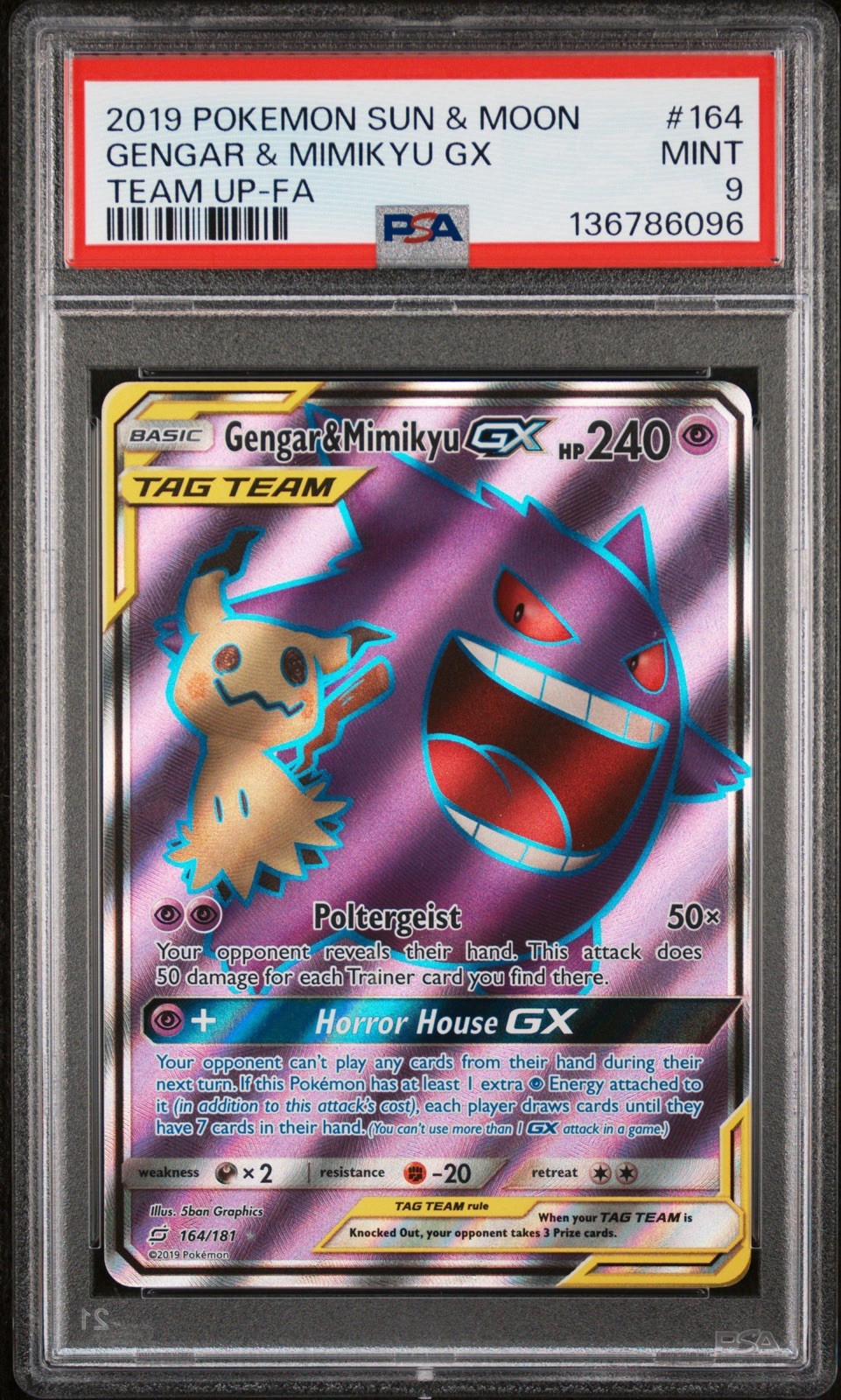 Gengar & Mimikyu GX (Full Art) 164/181 Sm-Team Up Holo LOW POP (CLEAN Regrade?) Gengar & Mimikyu GX (Full Art) 164/181 Sm-Team Up Holo LOW POP (CLEAN Regrade?)