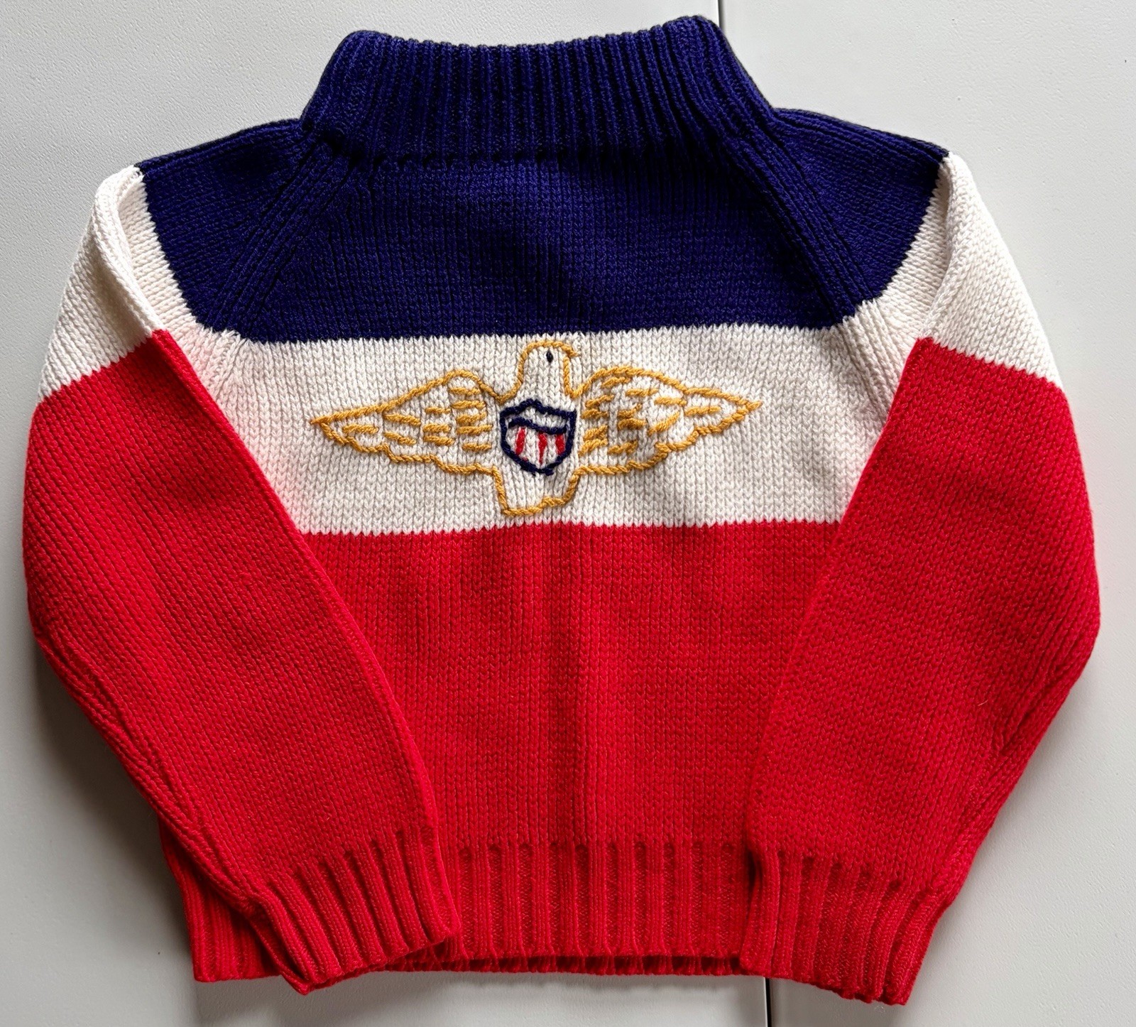 Kid’s 1970’s Toddle Time JC Penney Red White Blue Golden Eagle Sweater Sz 3T USA