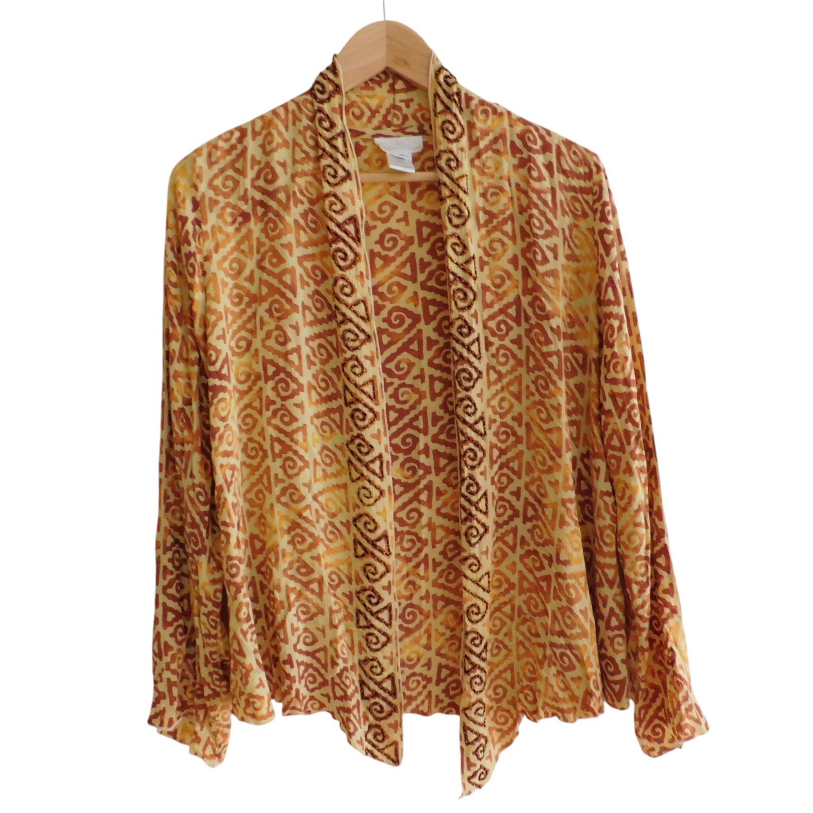 Soft Surroundings Topper Cardigan Medium Beige Yellow Beaded Kimono Crinkle Soft Surroundings Topper Cardigan Medium Beige Yellow Beaded Kimono Crinkle