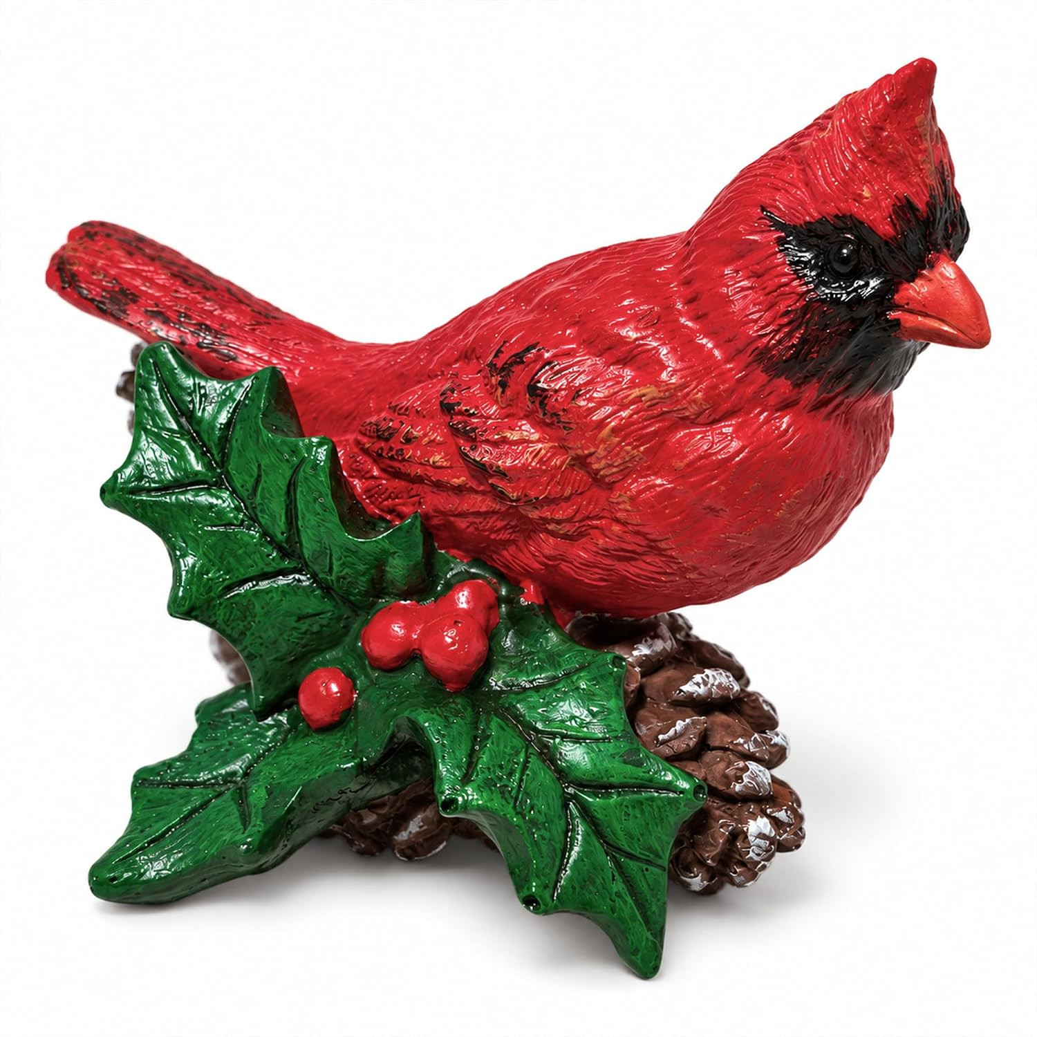 Red Cardinal with Holly, Hand-Painted Resin Christmas Figurine