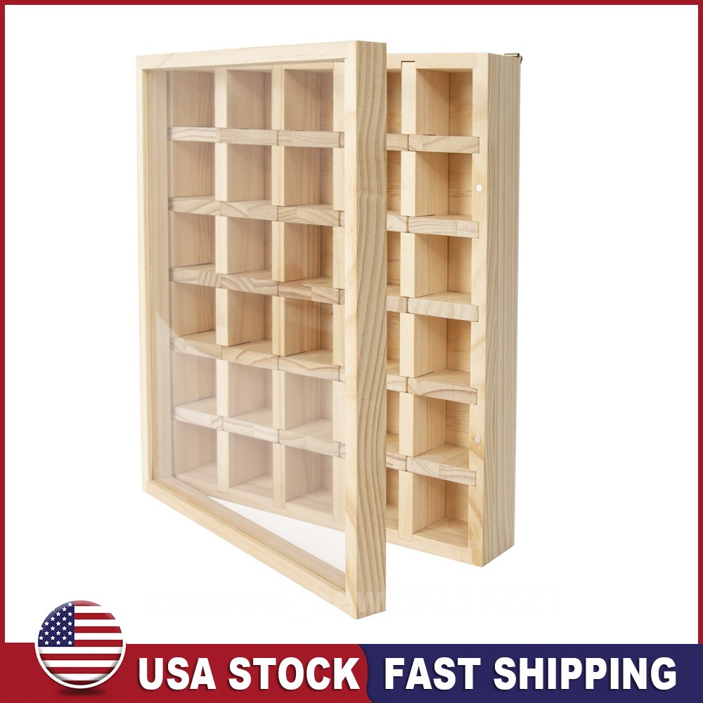 Adjustable Display Case Wooden Crystal Rocks Minerals Storage Rack Collection US