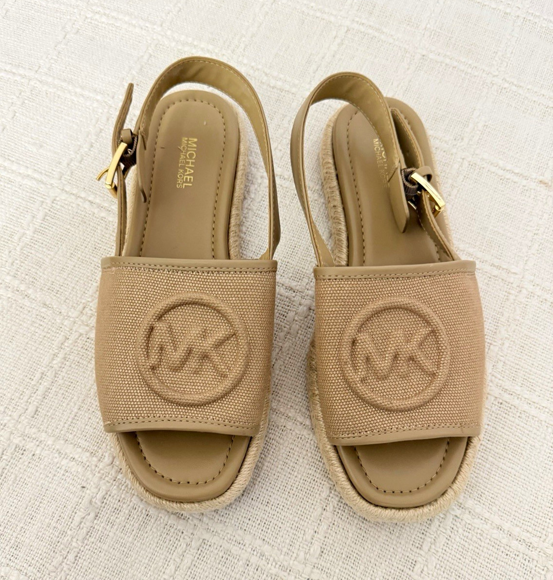 MICHAEL Michael Kors Women’s Beige Solid Canvas Slingback Sandals Logo US 7 MICHAEL Michael Kors Women’s Beige Solid Canvas Slingback Sandals Logo US 7