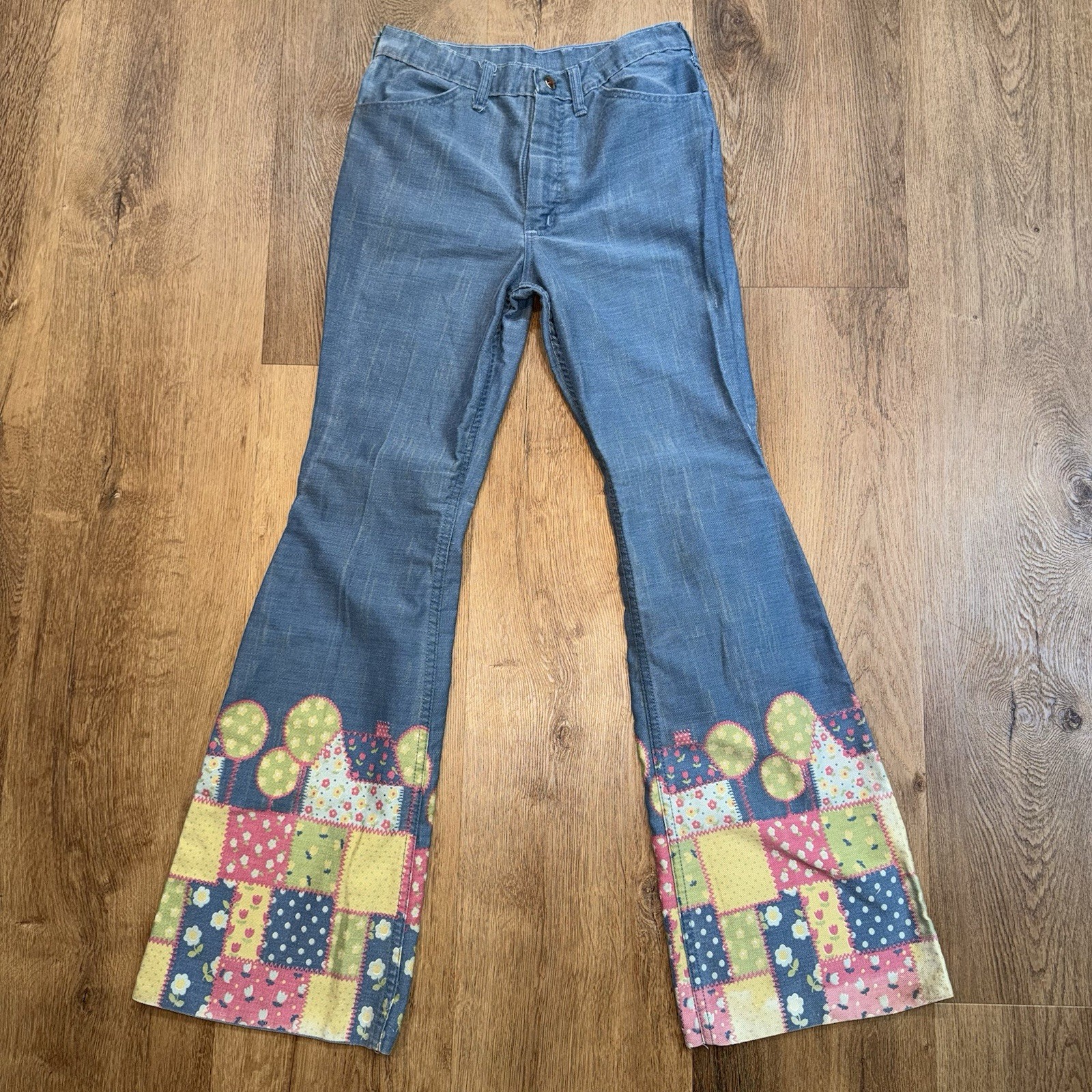 Vtg 70s Maverick Bell Bottom Jeans Womens 11 12 Denim Flare Hippy Boho 28 x 31