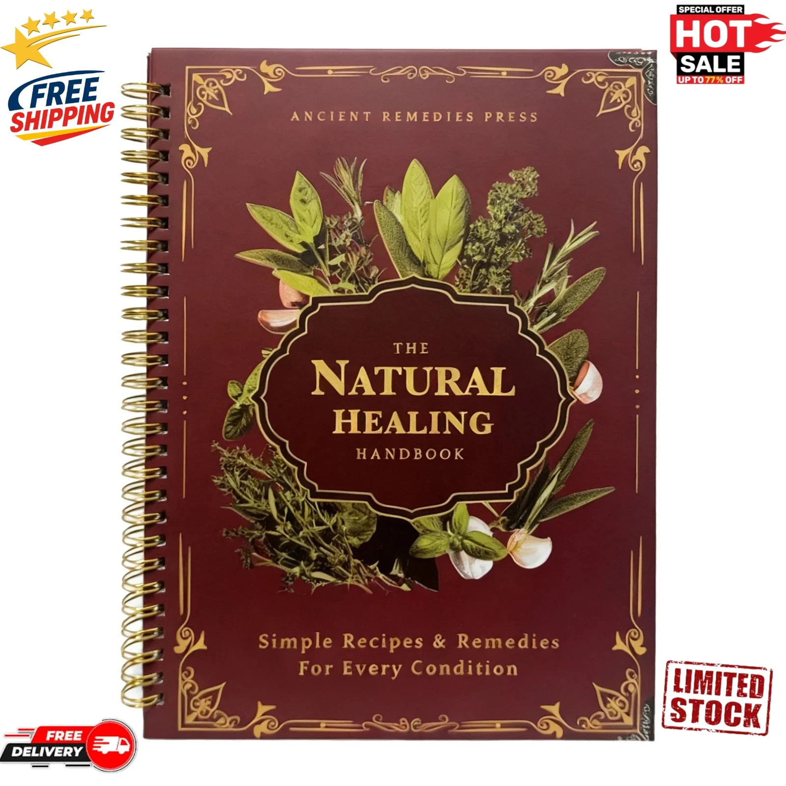 The Natural Healing Handbook Spiral Bound Guide For Herbal Remedies And NaturalT