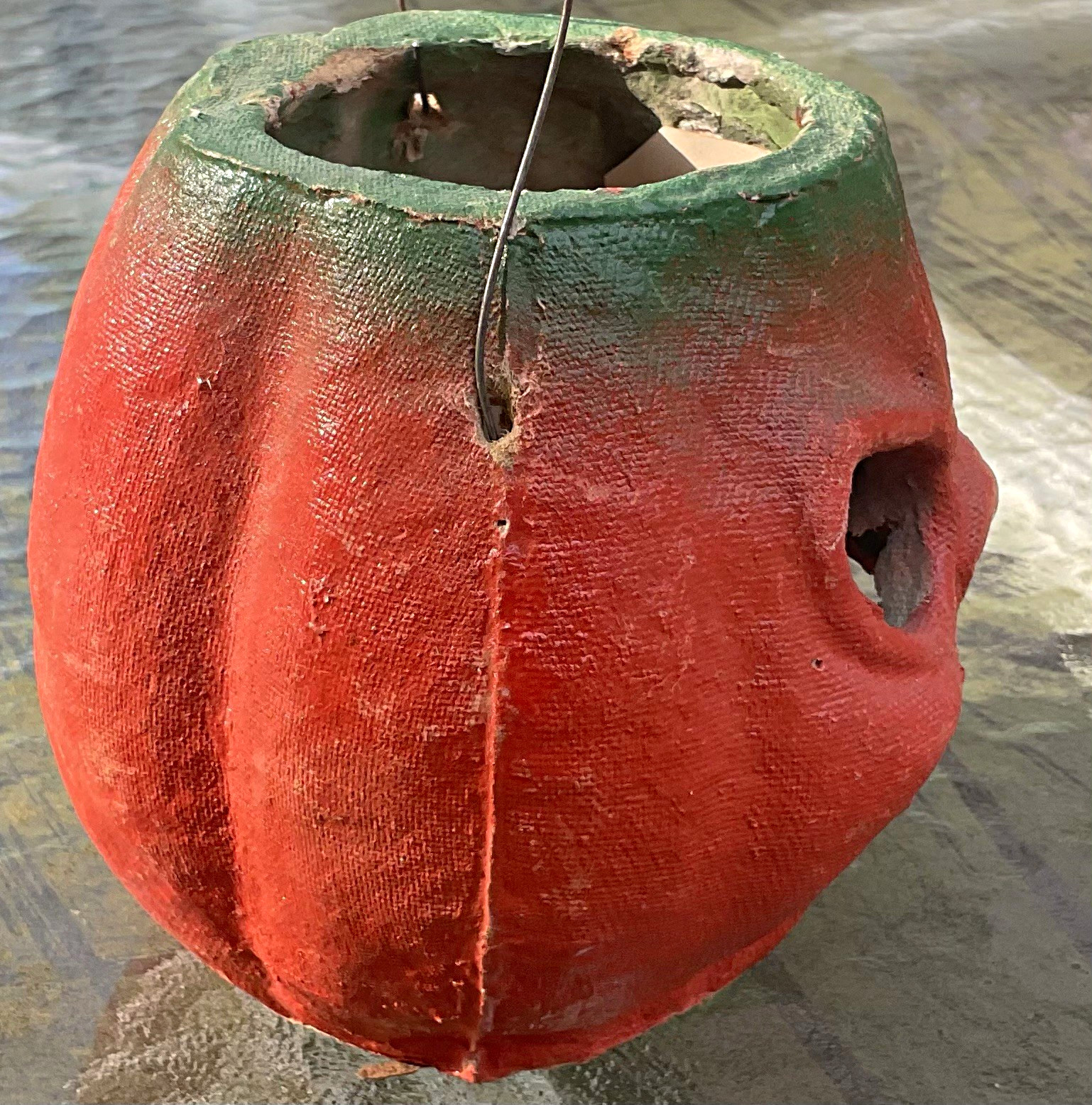 Vintage Papier-mâché Jack-o\'-lantern Candy Container, Orange/Green
