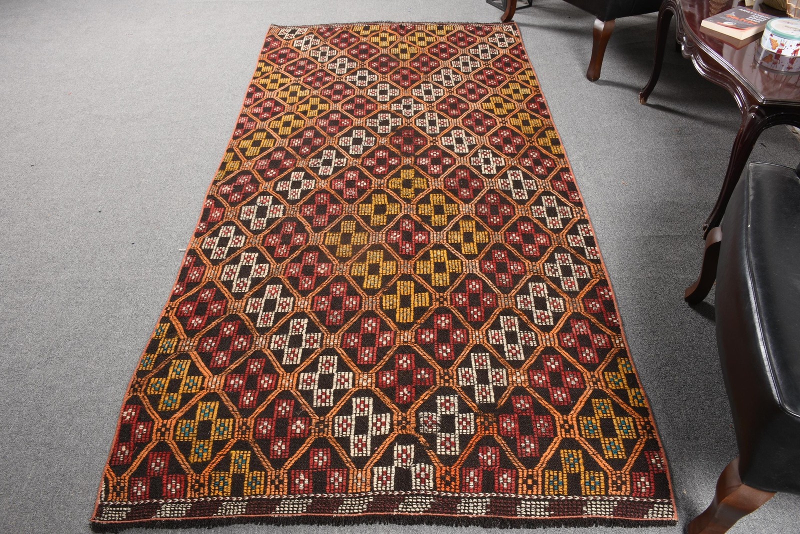 Vintage 3,8x8,2 ft Rug, Kilim Turkish Rug, Red Check Wool Rug Vintage 3,8x8,2 ft Rug, Kilim Turkish Rug, Red Check Wool Rug