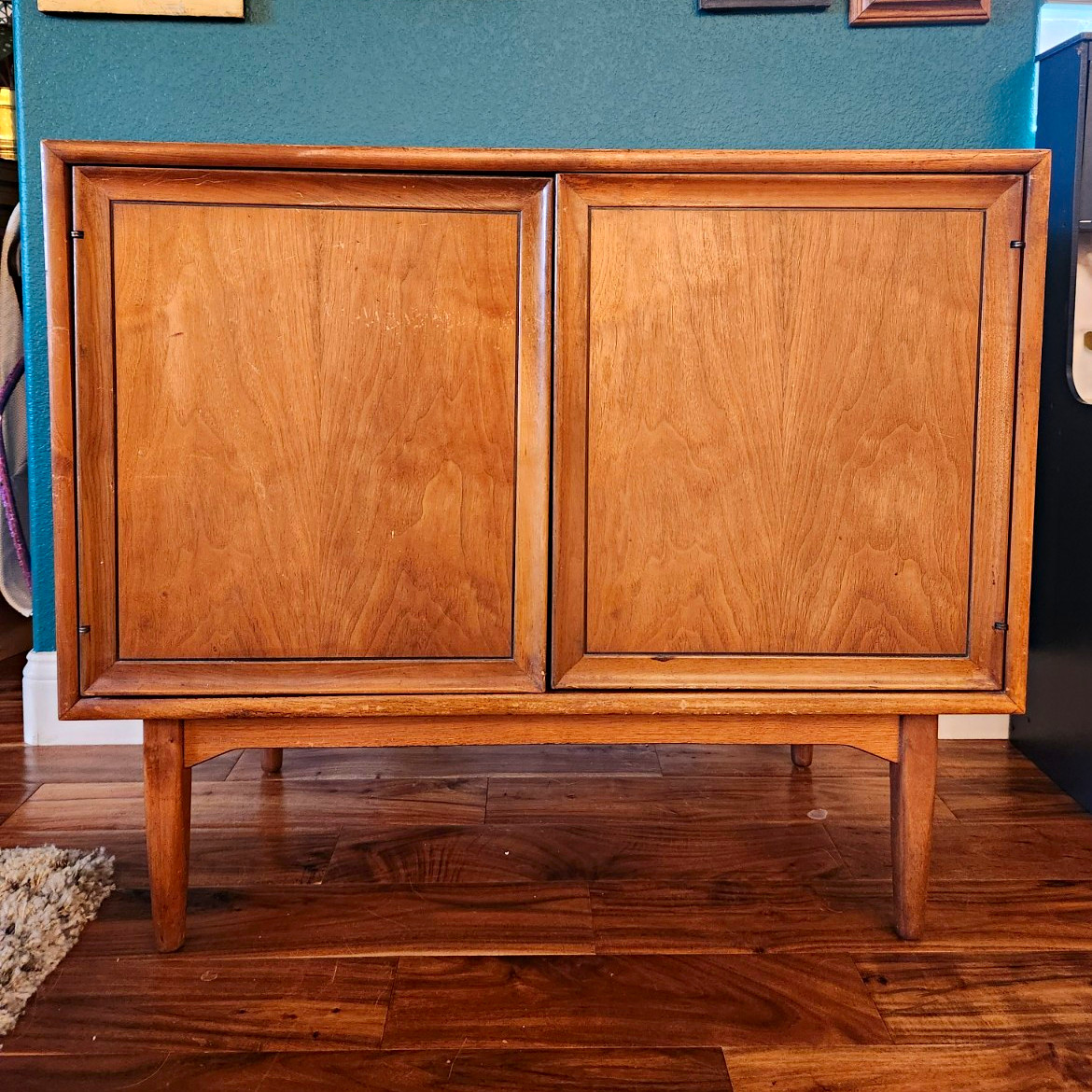 Authentic Mid Century Modern Drexel Declaration Walnut Wood Record Cabinet. AsIs