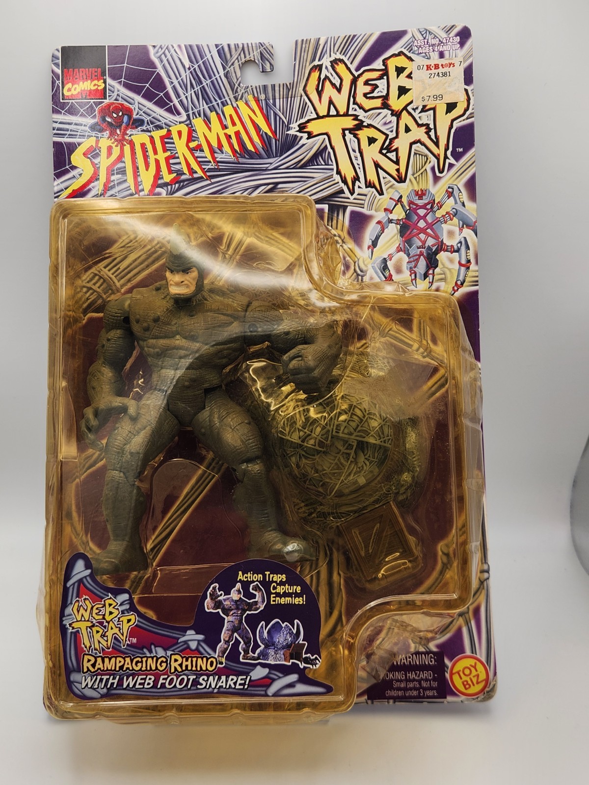 Marvel Comics Web Trap Spider-Man Rampaging Rhino Action Figure + Web Base