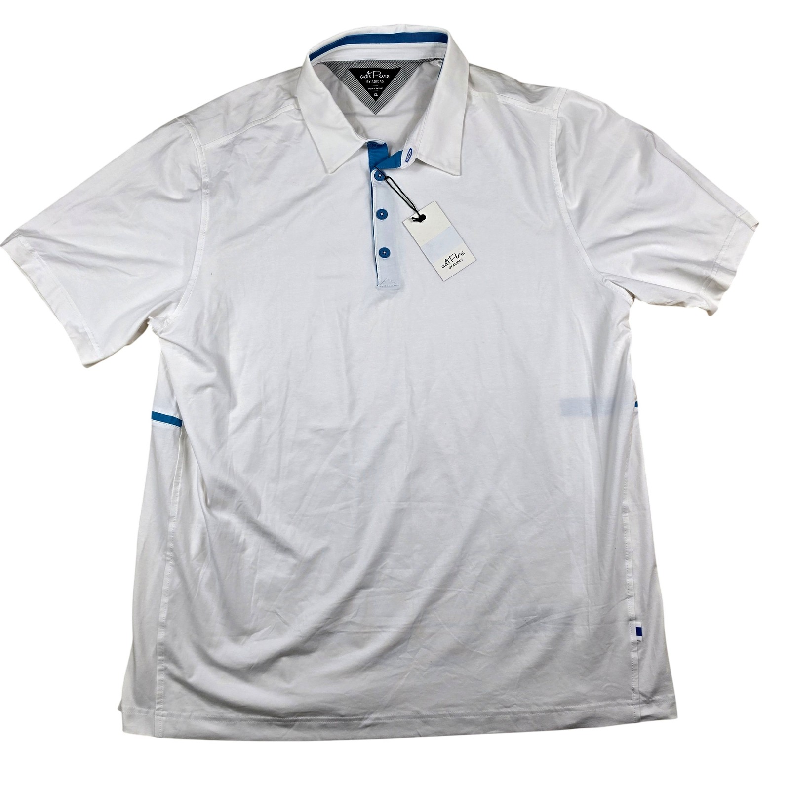 Adidas AdiPure Polo Shirt Mens XL White Solid Golf Performance Moisture Wicking