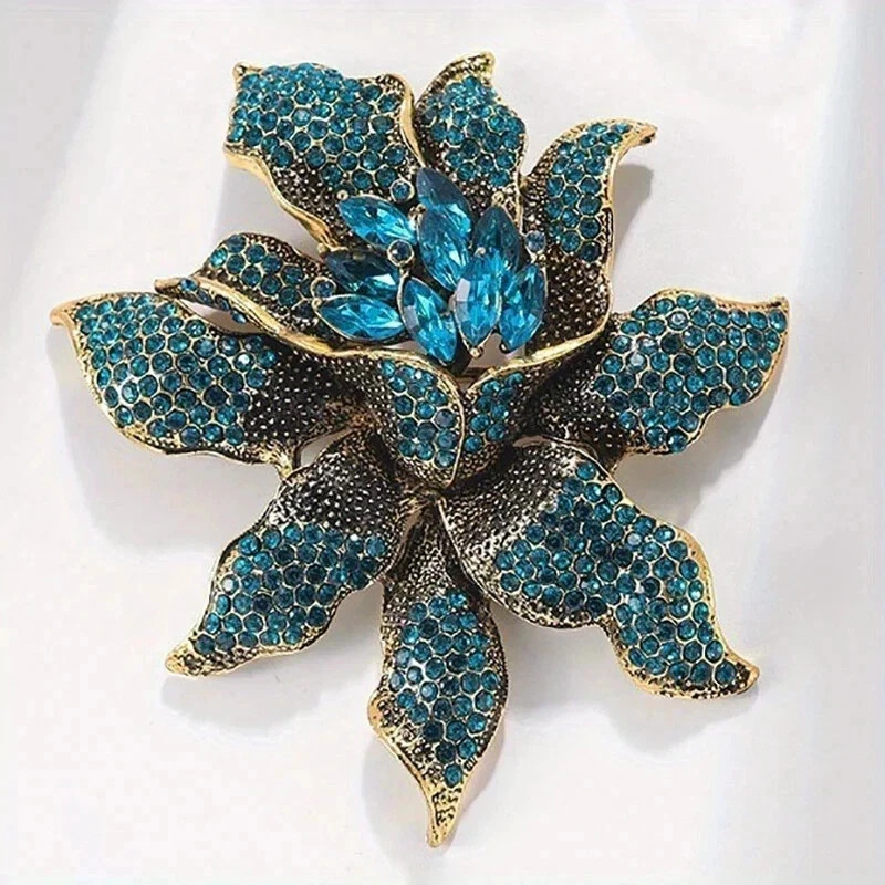 Unique Vintage Style Flower Leaf Blue Rhinestone Crystal Pendant Brooch Pin Gift Unique Vintage Style Flower Leaf Blue Rhinestone Crystal Pendant Brooch Pin Gift