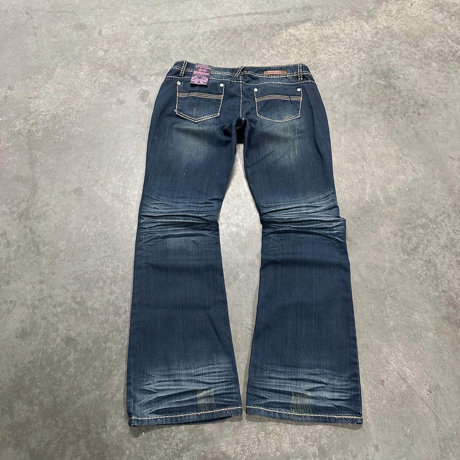 Almost Famous Women\'s Dark Wash Distressed Bootcut Jeans New with Tags