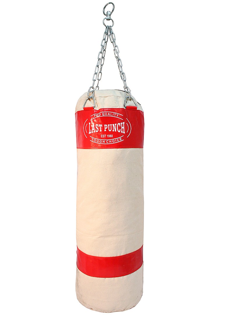 Last Punch Heavy Duty Red Canvas Punching Bag with Chains for MMA & Boxing