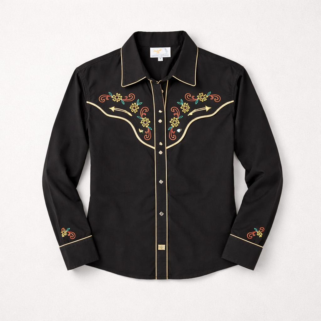 Panhandle Slim Black Embroidered Western Snap Shirt Size M Cowboy Rodeo