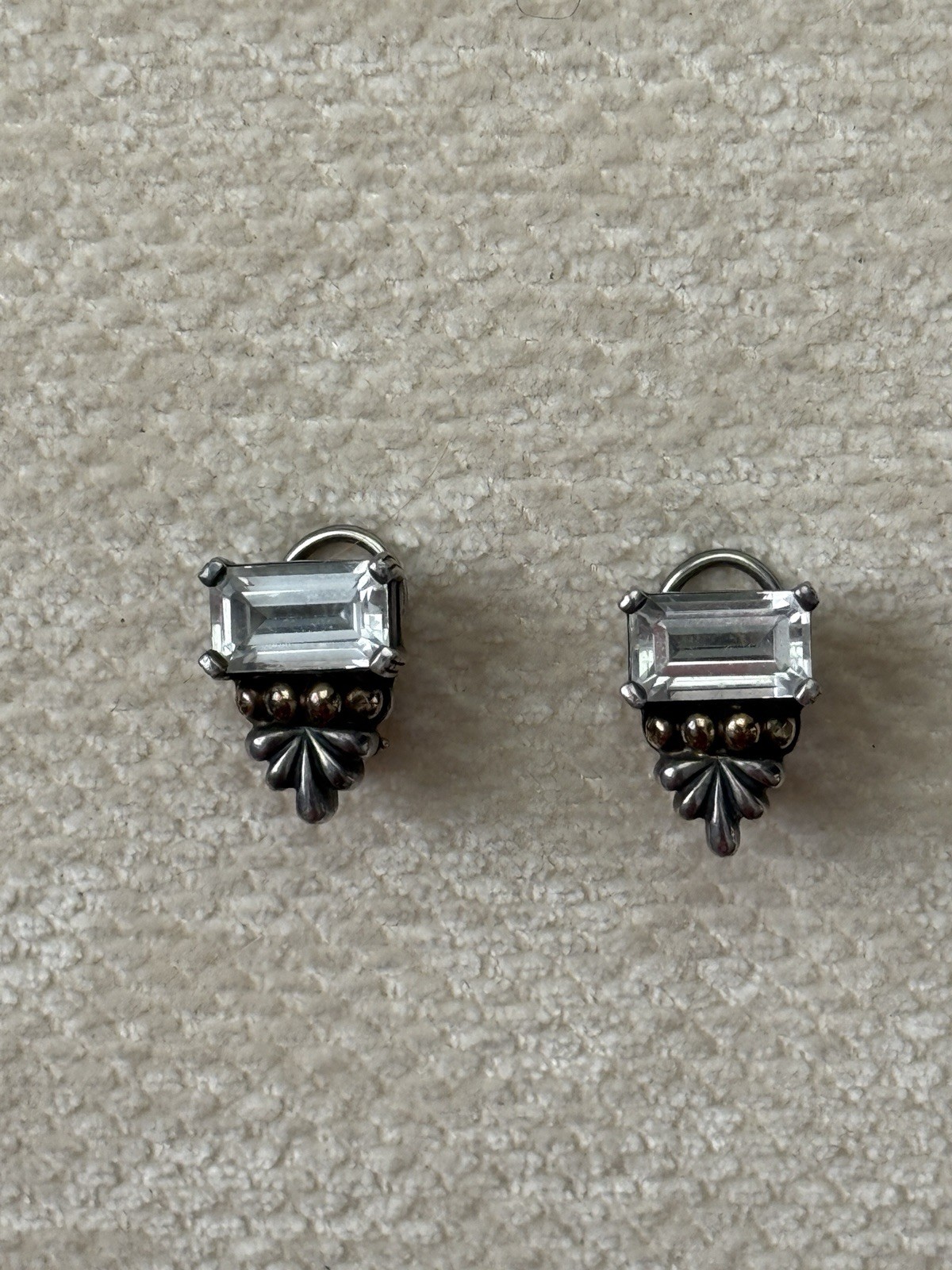 Estate Rare Lagos Caviar Sterling Silver 14K Gold Topaz Glacier Pierced Earrings Estate Rare Lagos Caviar Sterling Silver 14K Gold Topaz Glacier Pierced Earrings