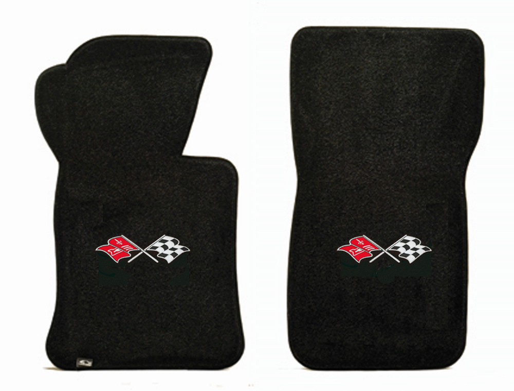 New 1963-1967 Chevy Corvette Black Floor mats w/ Corvette Flags Embroidered Set