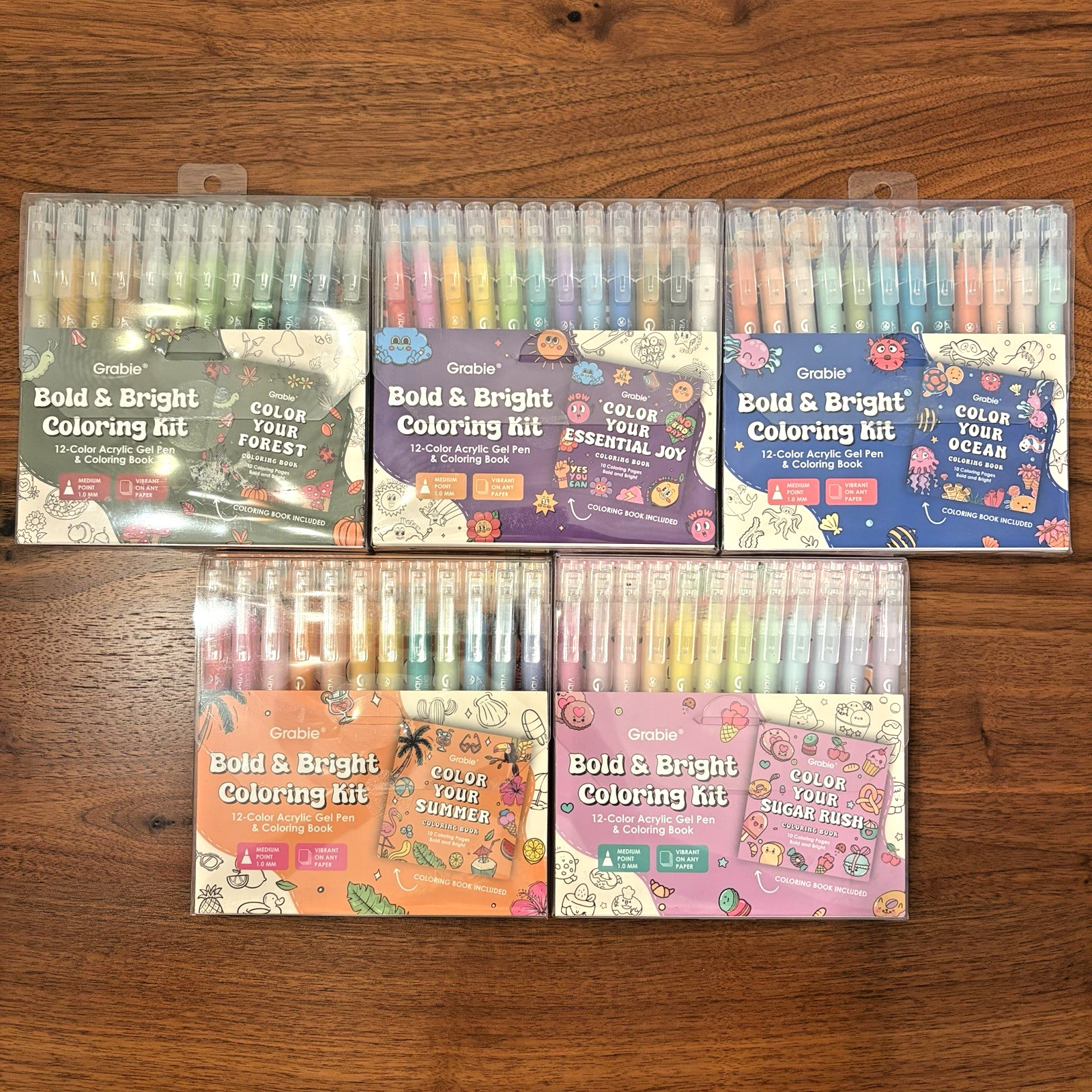 Grabie Bold & Bright Coloring Kits Set of 5 Acrylic Gel Pens Coloring Books NEW Grabie Bold & Bright Coloring Kits Set of 5 Acrylic Gel Pens Coloring Books NEW