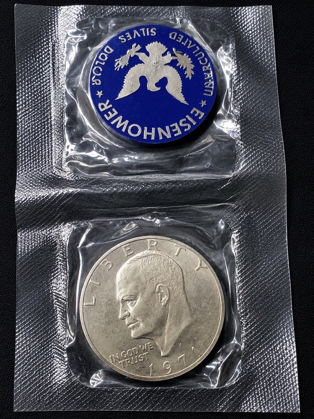 1971-S Eisenhower 40% Silver Dollar –Original U.S. Mint Blue Pack (Uncirculated)