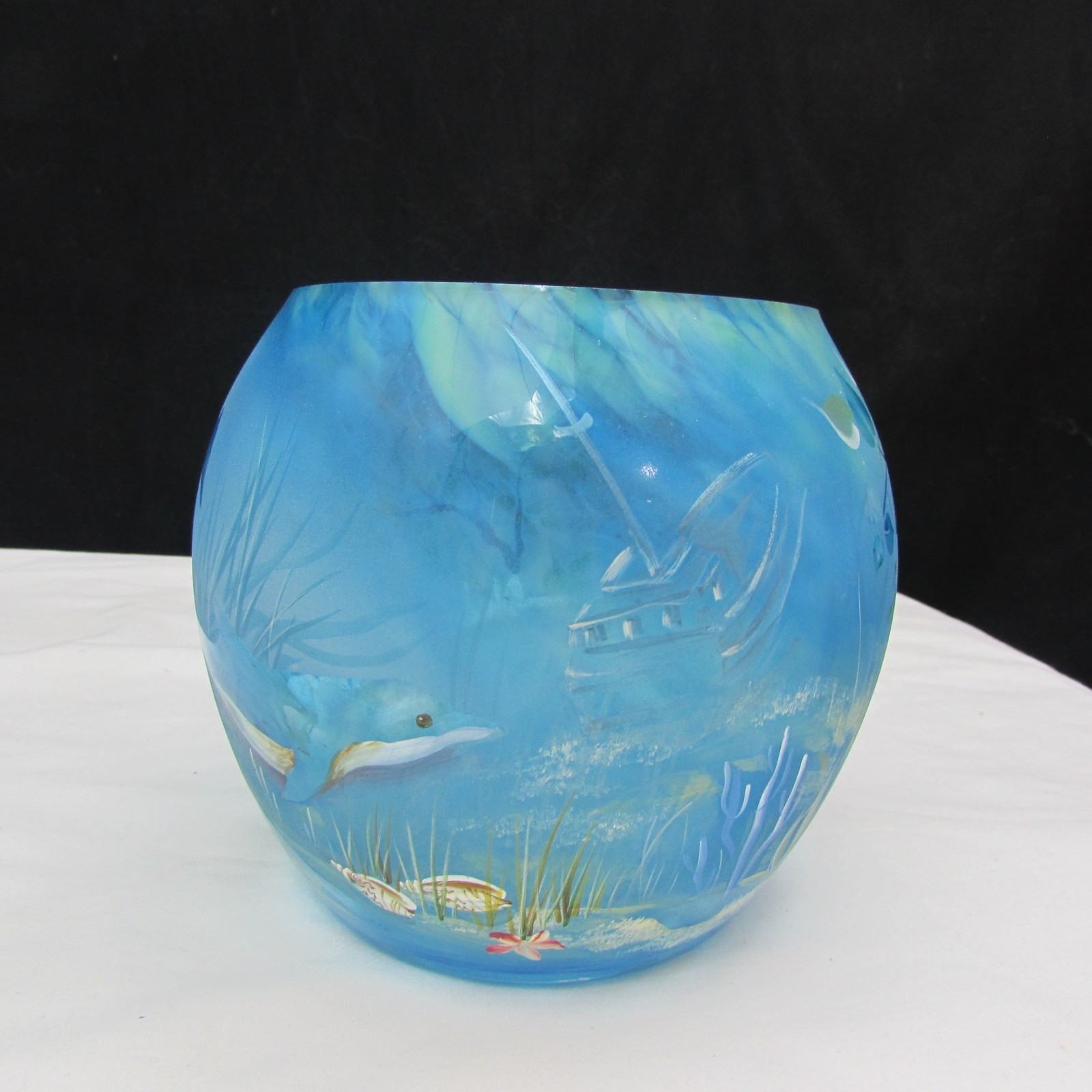 Fenton Blue GSE DAVE FETTY OOAK Ghost Ship JK SPINDLER Hand Painted Vase 13 W425