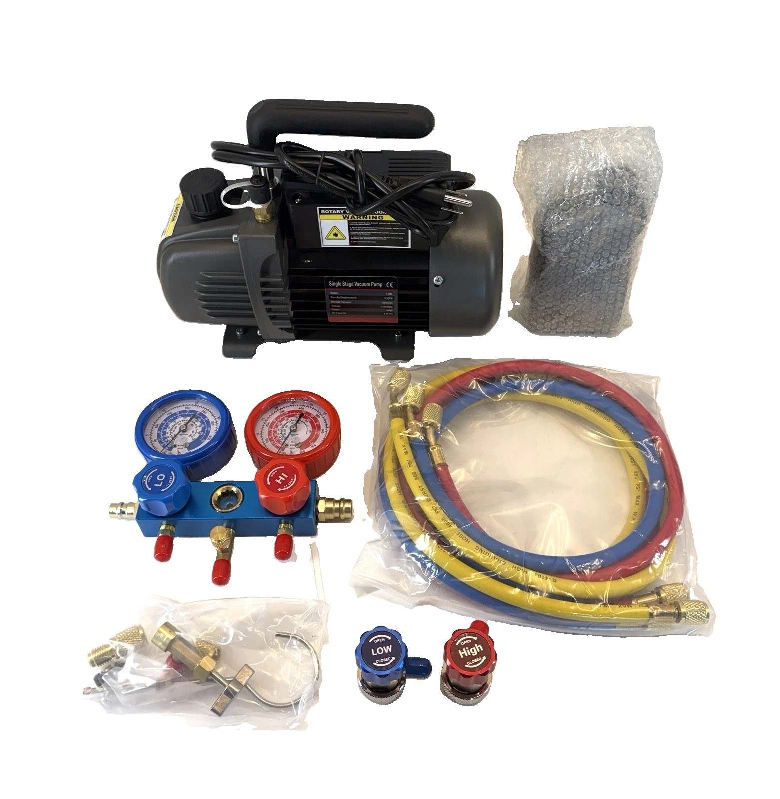 XtremepowerUS 3.5CFM 1/4HP HVAC Vacuum Pump Manifold & Gauge Set W/ Bag 71093 XtremepowerUS 3.5CFM 1/4HP HVAC Vacuum Pump Manifold & Gauge Set W/ Bag 71093