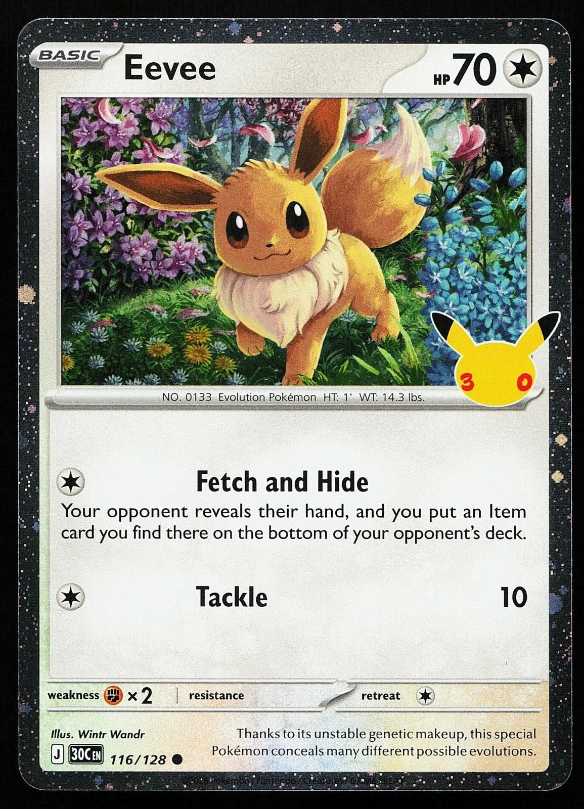 Eevee 116/128 Holo Cosmo Holo Promo 30th Celebration Pokemon Card Eevee 116/128 Holo Cosmo Holo Promo 30th Celebration Pokemon Card
